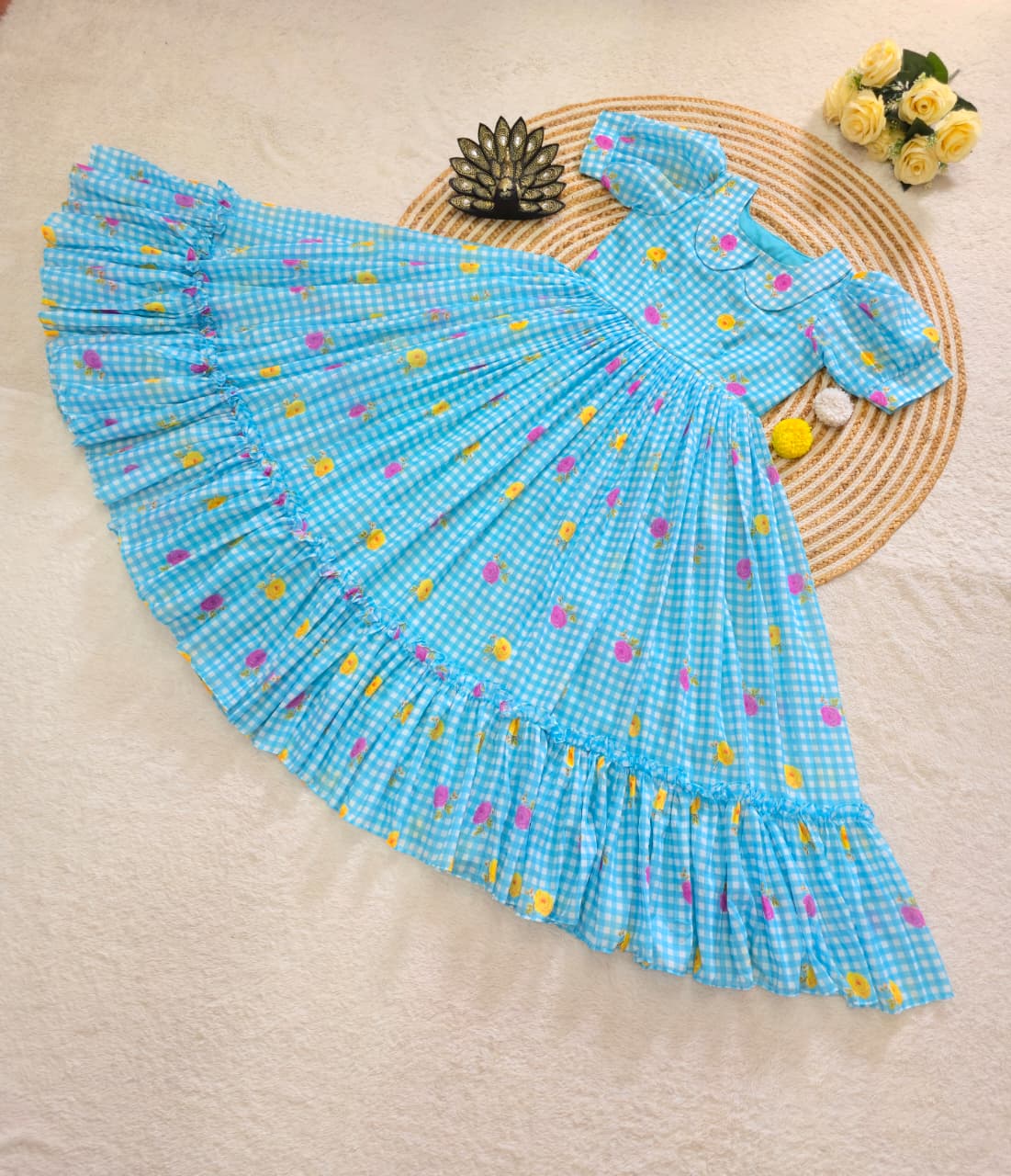 Women’s Floral Printed Cotton Midi Dress with Peter Pan Collar & Flared Hem – Casual & Party Wear