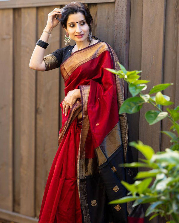 Kala Red-Black Cotton Silk Saree