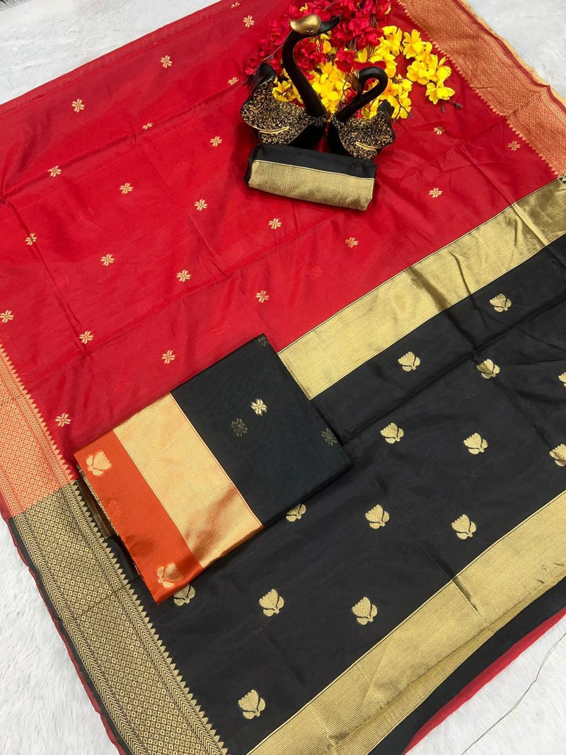 Kala Red-Black Cotton Silk Saree