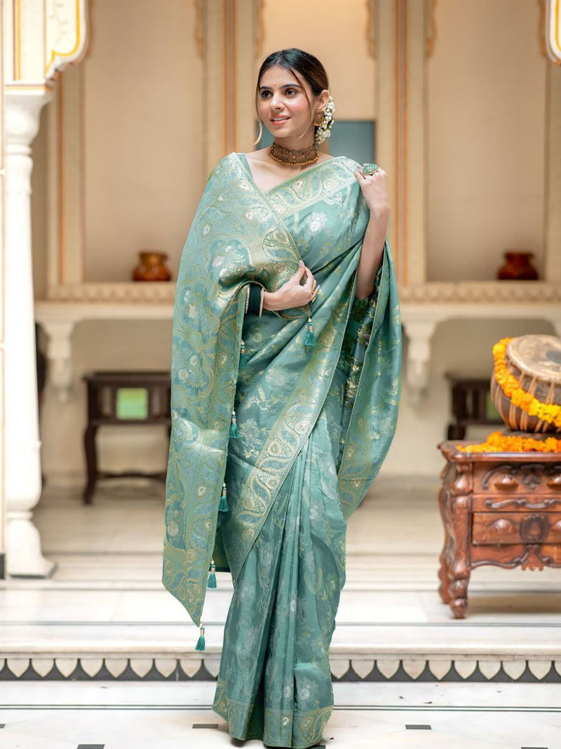 Designer Litchi Silk Printed Saree With Unstitched Blouse