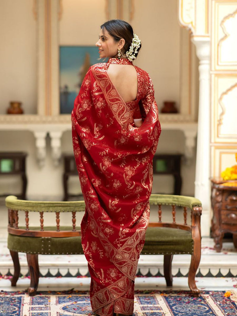 Designer Litchi Silk Printed Saree With Unstitched Blouse