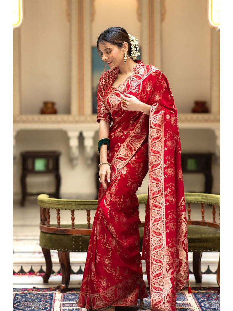 Designer Litchi Silk Printed Saree With Unstitched Blouse