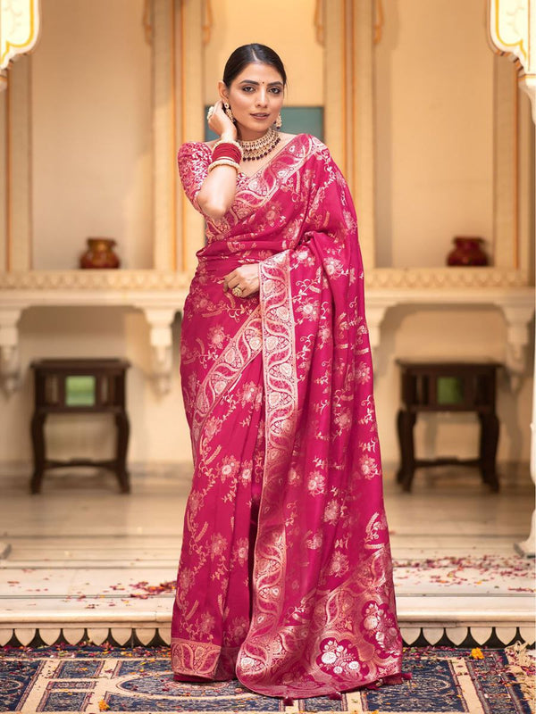 Designer Litchi Silk Printed Saree With Unstitched Blouse