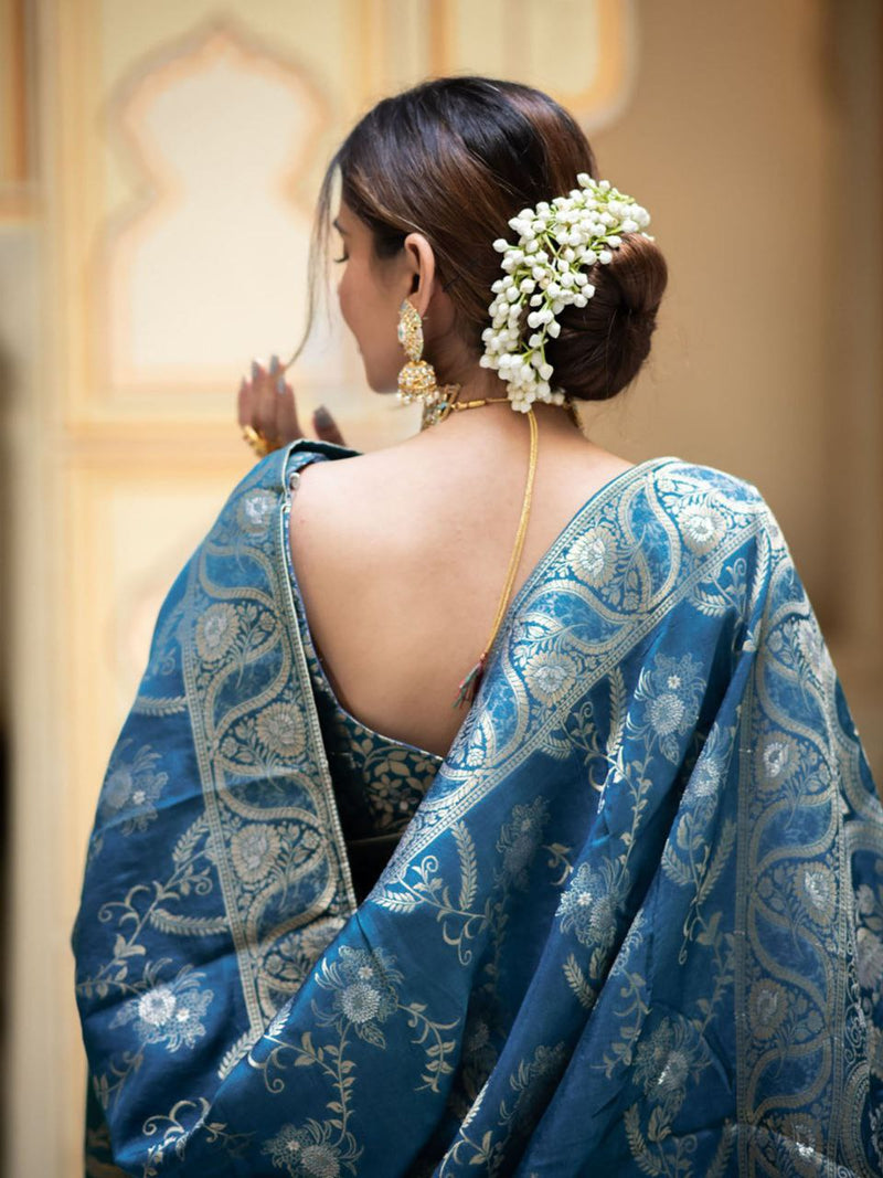 Designer Litchi Silk Printed Saree With Unstitched Blouse