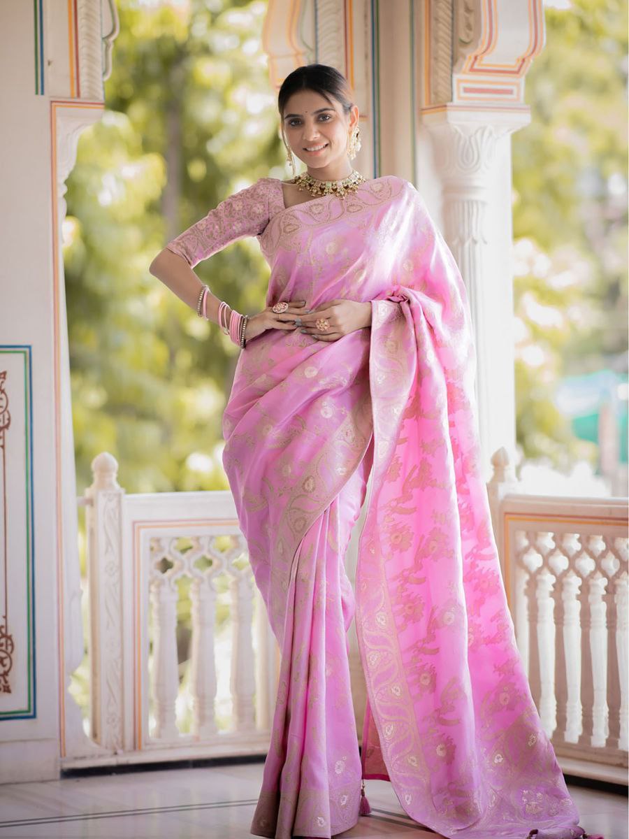 Designer Litchi Silk Printed Saree With Unstitched Blouse