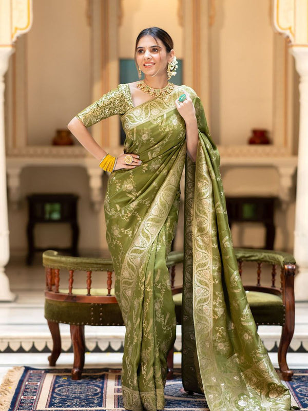 Designer Litchi Silk Printed Saree With Unstitched Blouse