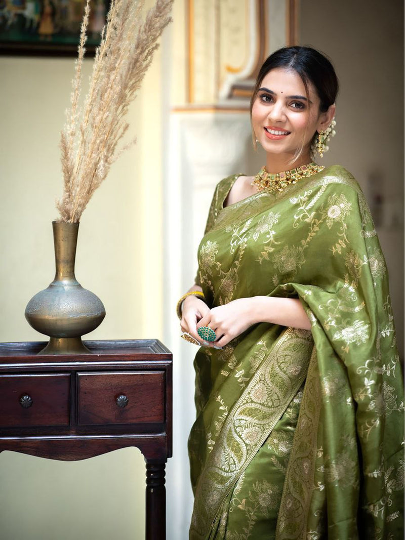 Designer Litchi Silk Printed Saree With Unstitched Blouse