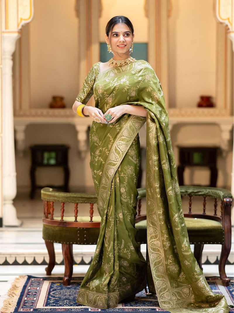 Designer Litchi Silk Printed Saree With Unstitched Blouse