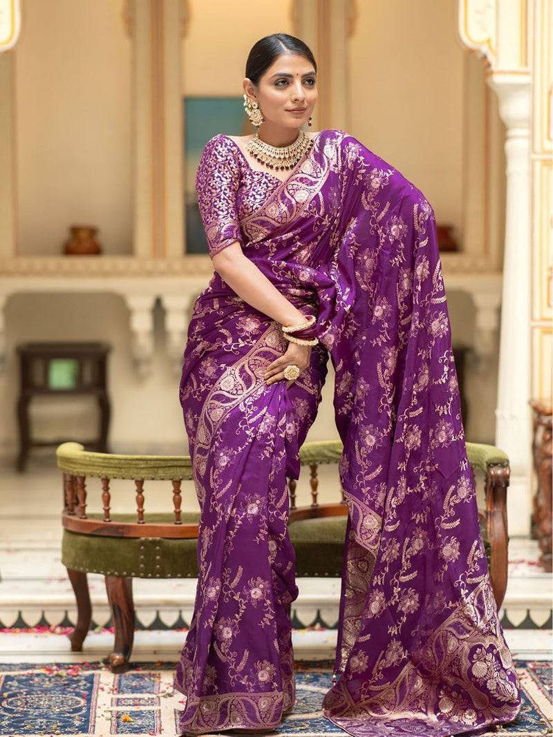 Designer Litchi Silk Printed Saree With Unstitched Blouse