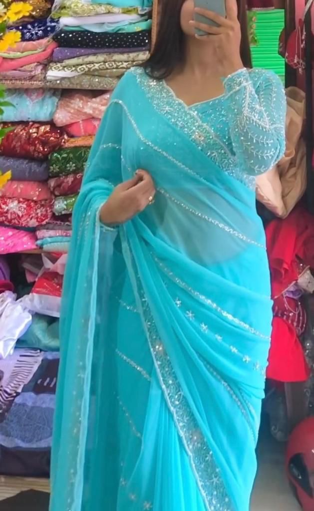 Party Wear Sequin Saree Embellished Sequin Saree