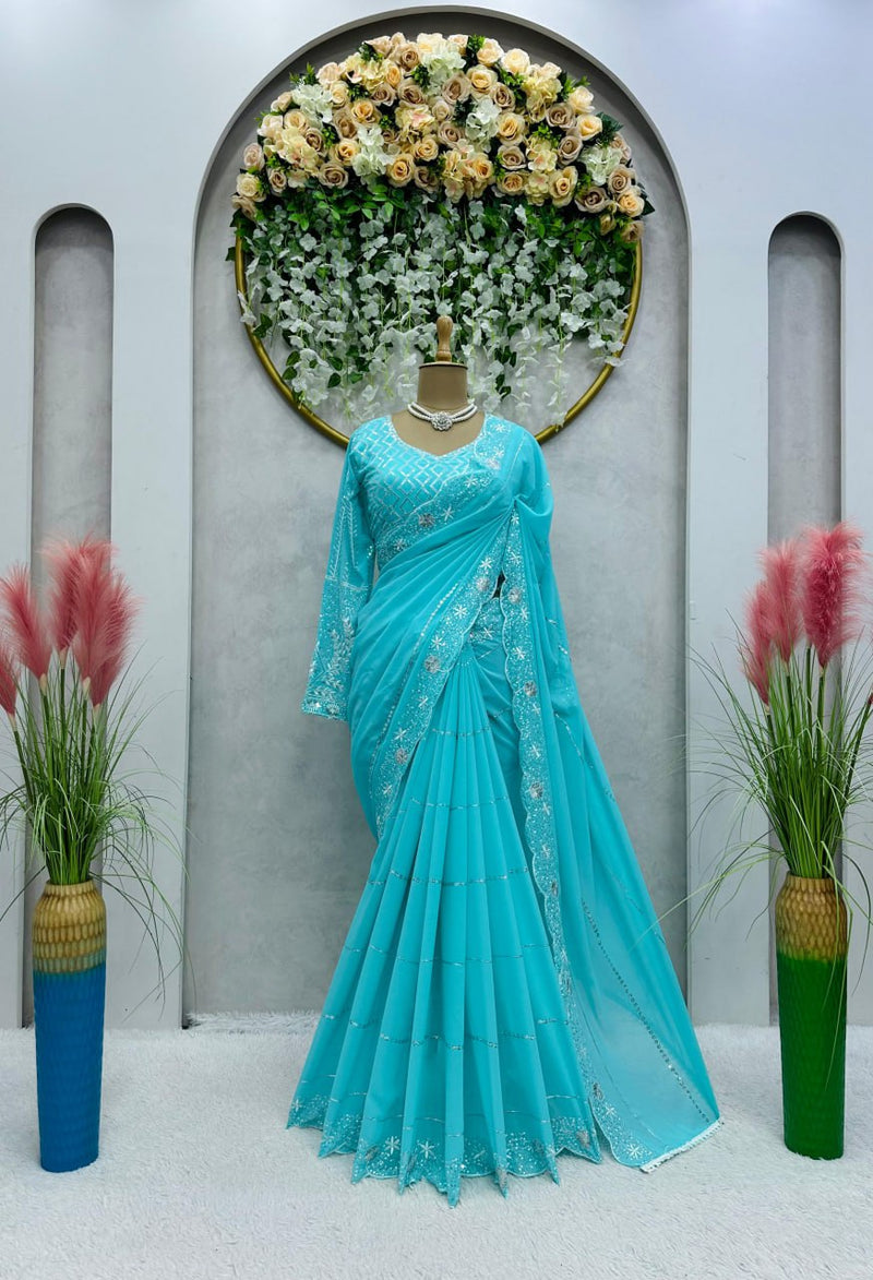 Sequin Embroidery Saree Sequins Saree for Weddings