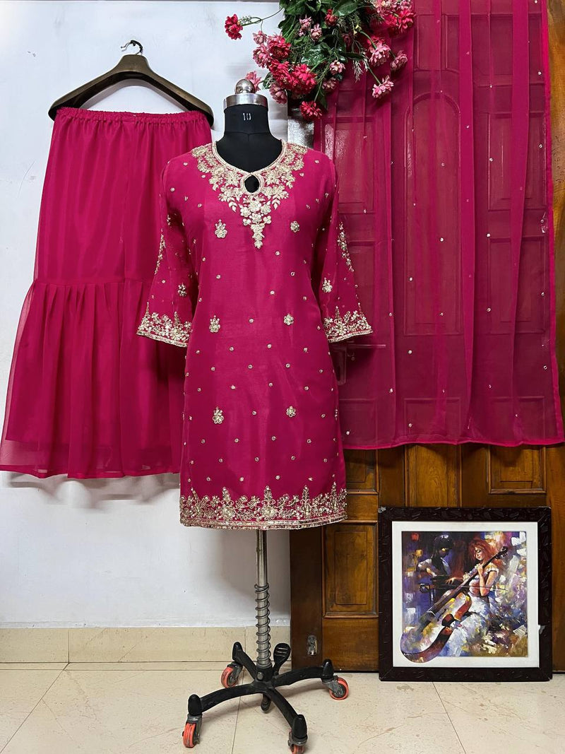 Elegant Kurti-Sharara Set with Embroidery