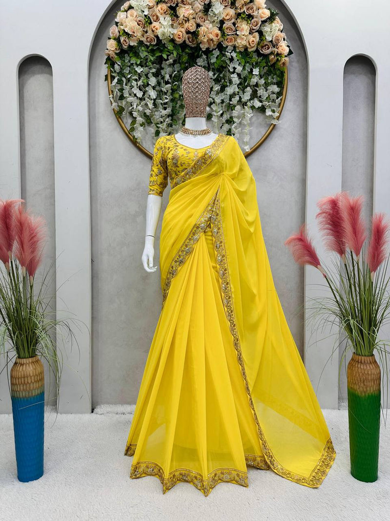 Beautiful Designer Saree on Faux Georgette Febric