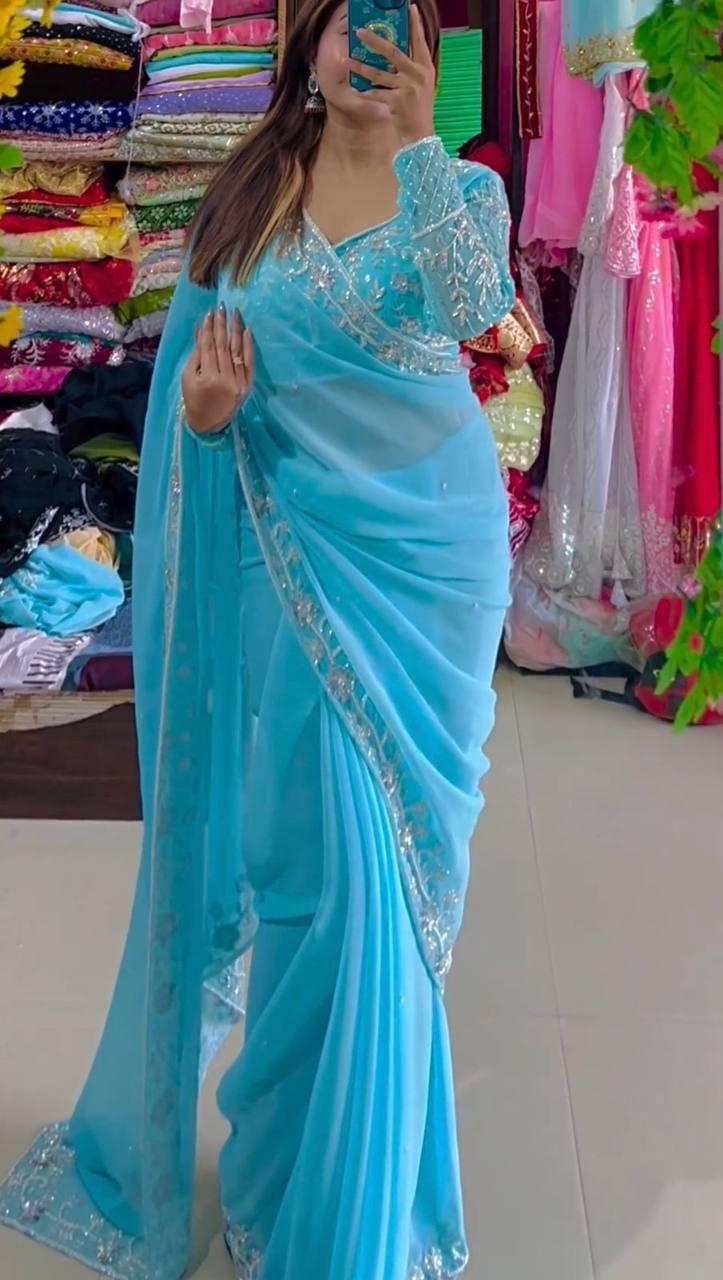 Stylady   Georgette Sequence work saree