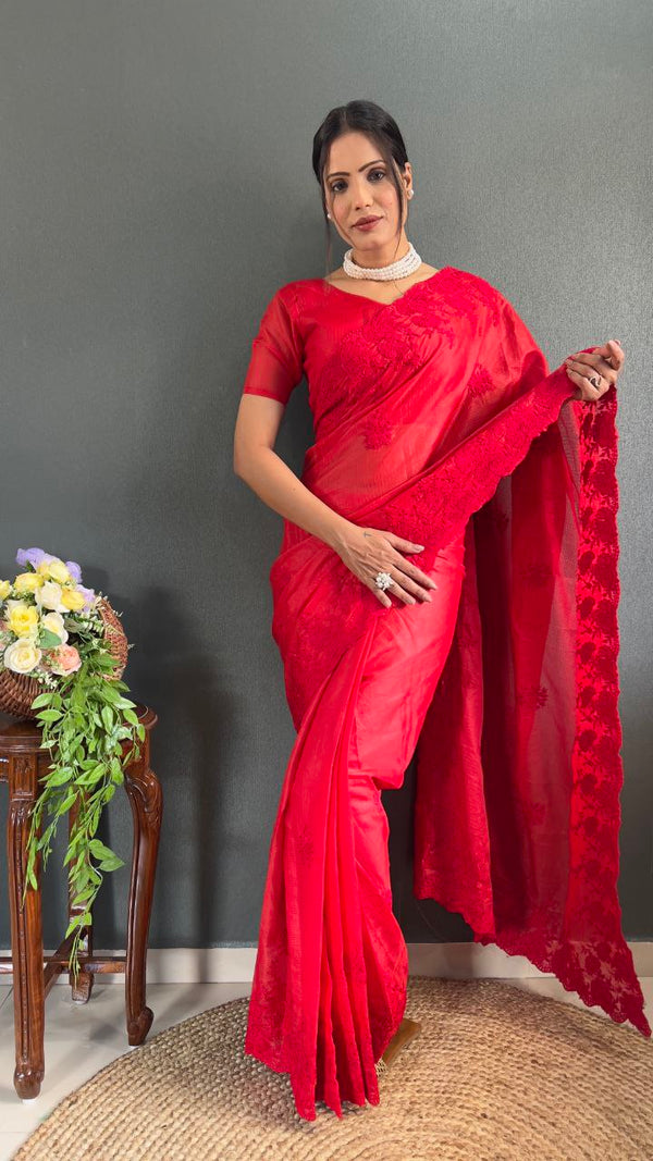 Designer kota Doriya Silk saree with Premium Thread Cut Work Border Ready to Wear saree