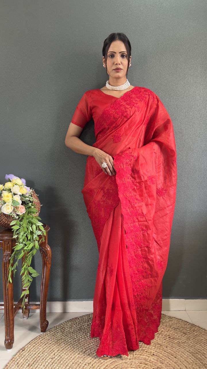 Designer kota Doriya Silk saree with Premium Thread Cut Work Border Ready to Wear saree