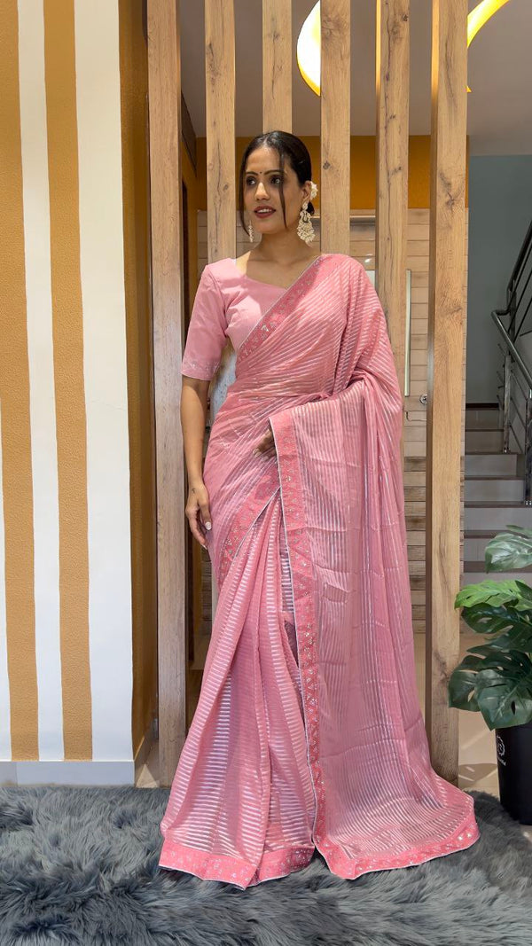 Ready to wear Chiffon Saree With Swarovski Work