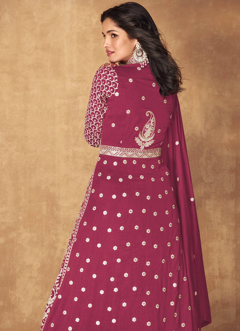 Radiant Vichitra Silk Gown Set with Intricate Embroidery Work - Full Stitched for Perfect Fit