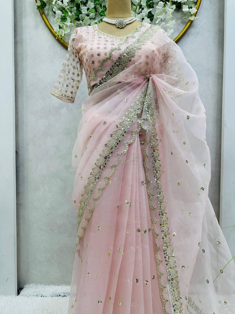 Graceful Organza Silk Designer Saree with Intricate Thread & Sequin Work