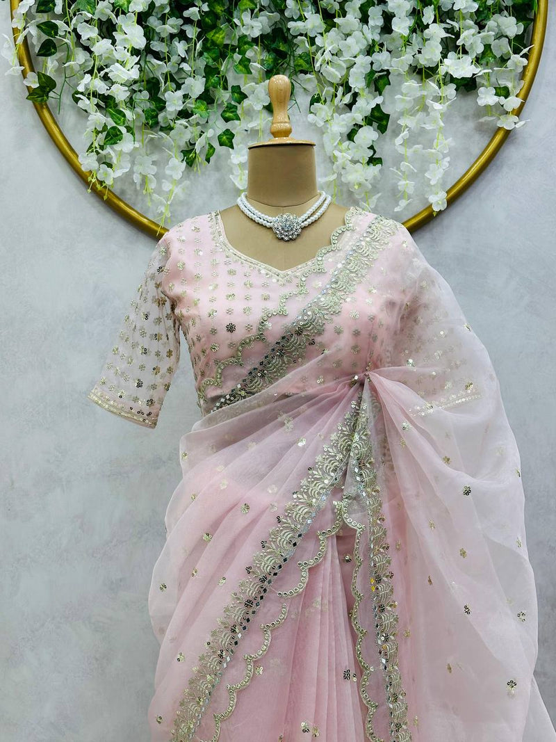 Graceful Organza Silk Designer Saree with Intricate Thread & Sequin Work