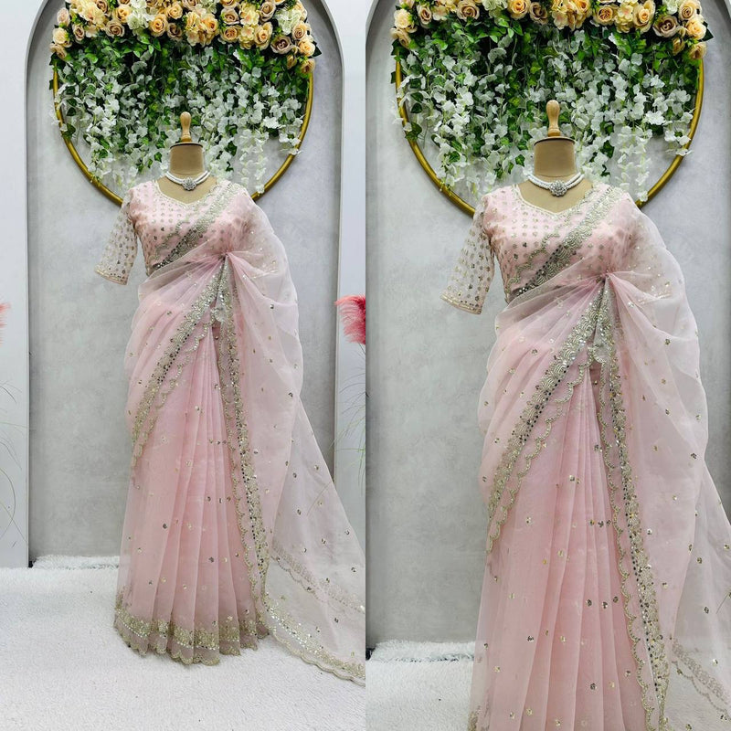 Graceful Organza Silk Designer Saree with Intricate Thread & Sequin Work