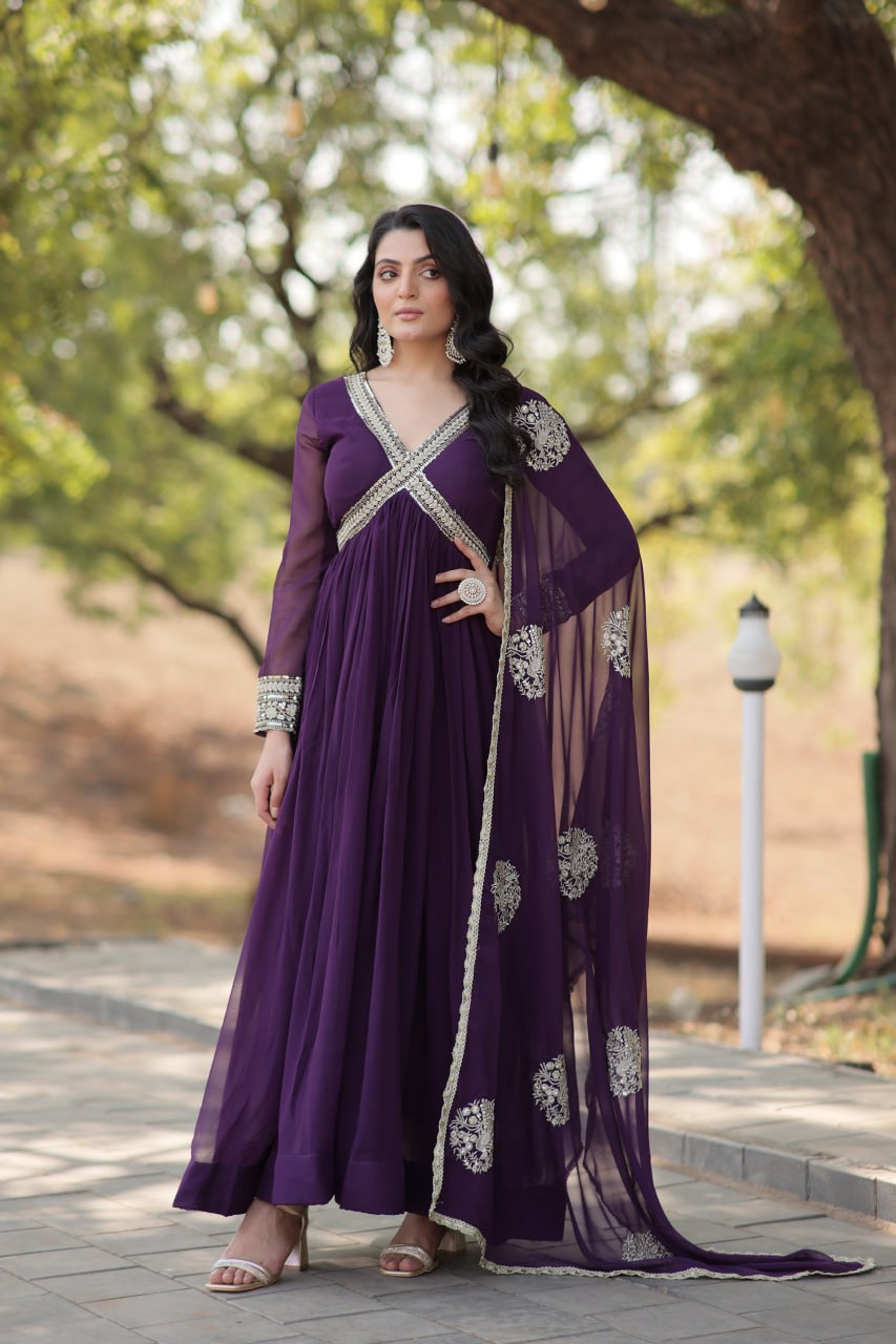Premium Readymade Alia Cut Gown with Dupatta Set
