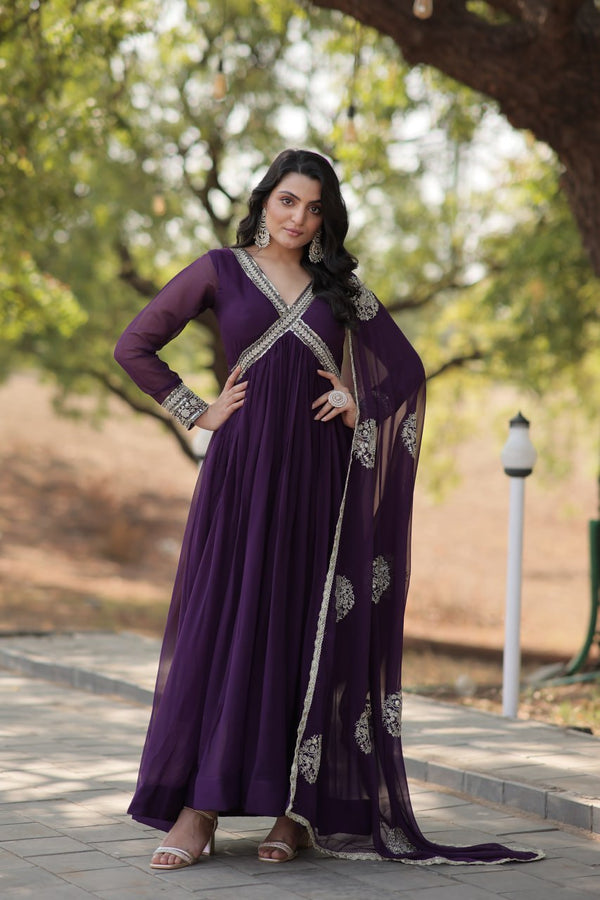 Premium Readymade Alia Cut Gown with Dupatta Set