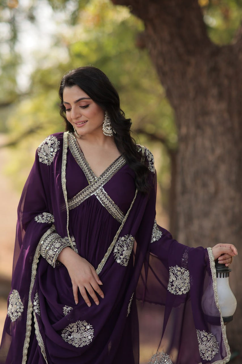 Premium Readymade Alia Cut Gown with Dupatta Set