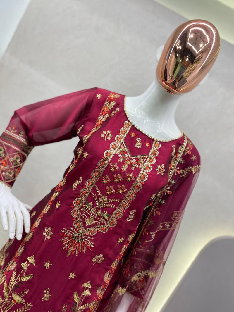 Designer Suit with Pant and Dupatta Set