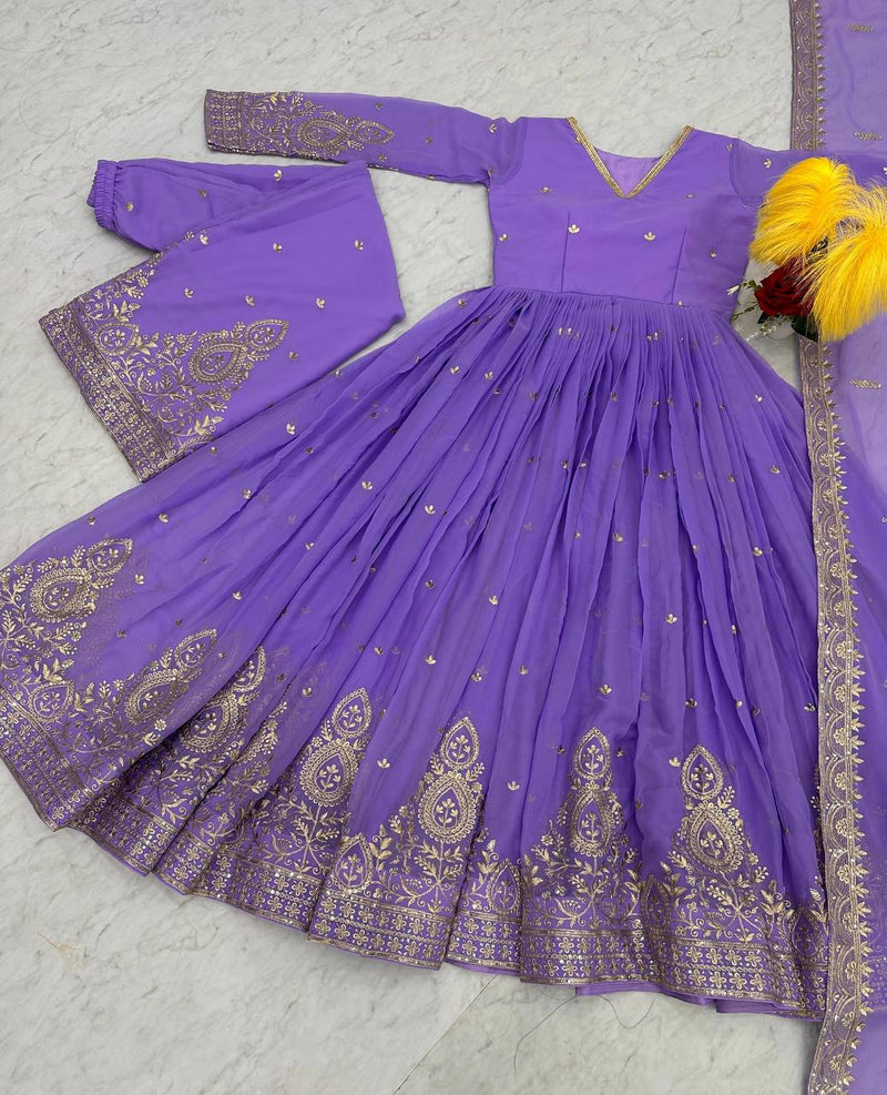 Stunning Purple Partywear Gown & Dupatta Set