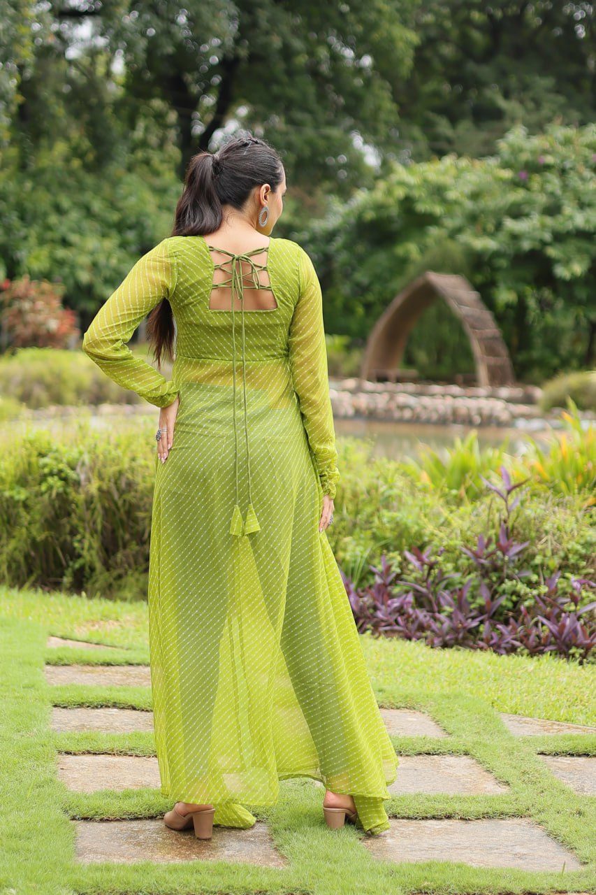 Designer Leheriya Front-Open Kurti with Kutchi Patchwork