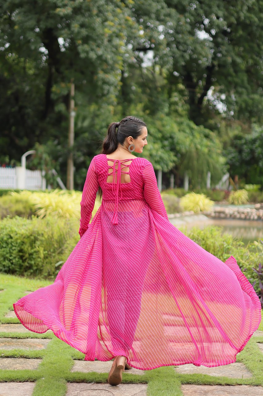 Designer Leheriya Front-Open Kurti with Kutchi Patchwork