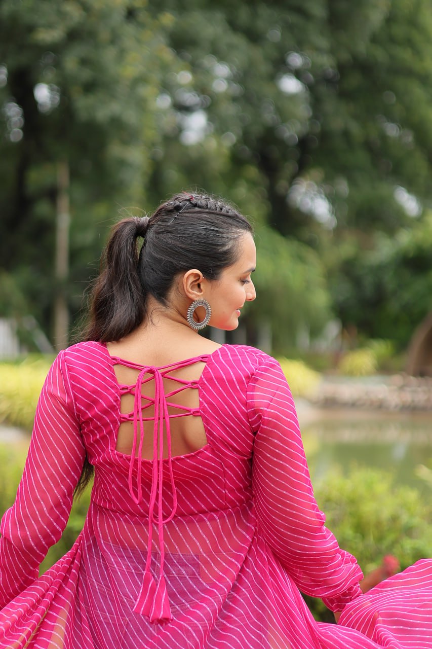 Designer Leheriya Front-Open Kurti with Kutchi Patchwork