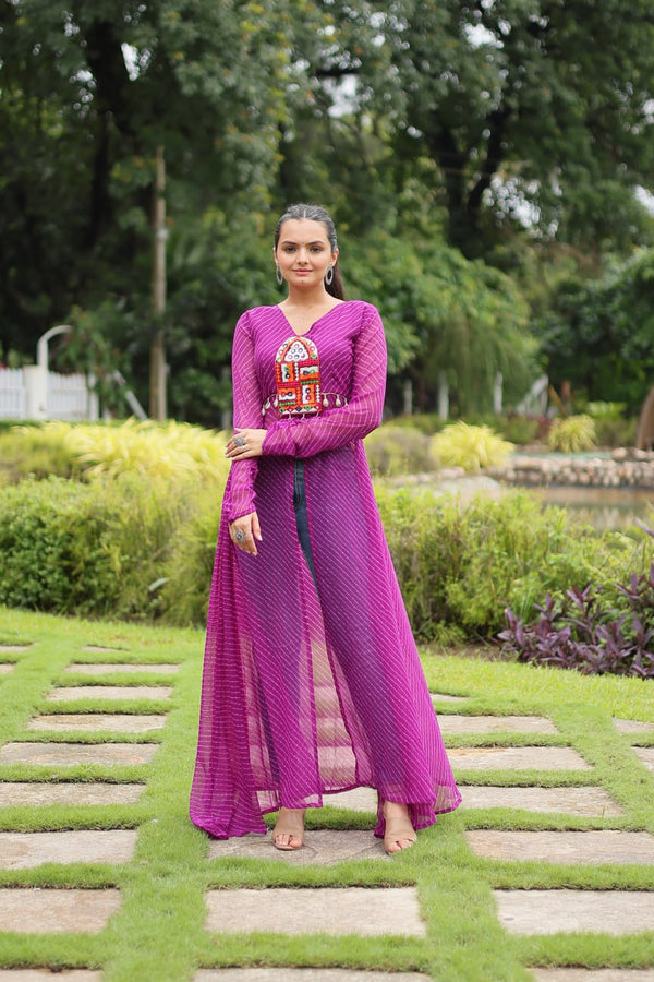 Designer Leheriya Front-Open Kurti with Kutchi Patchwork
