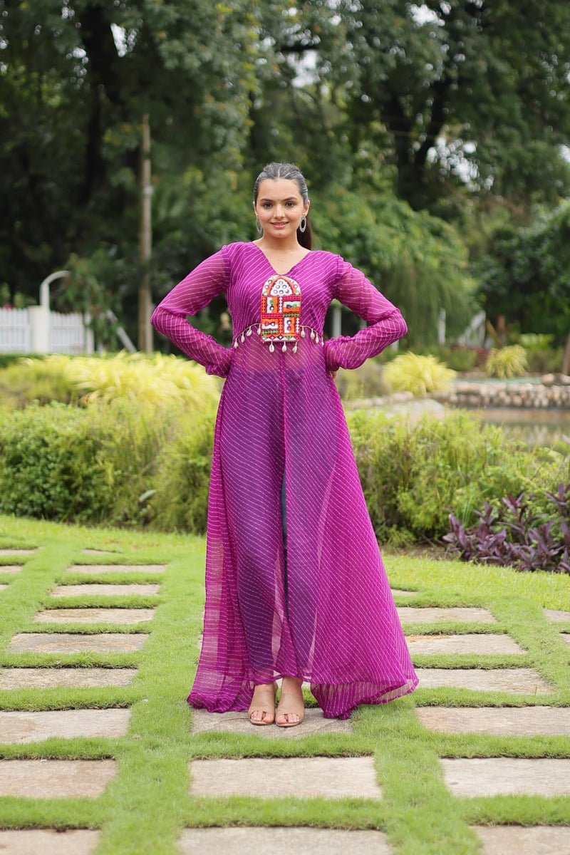 Designer Leheriya Front-Open Kurti with Kutchi Patchwork