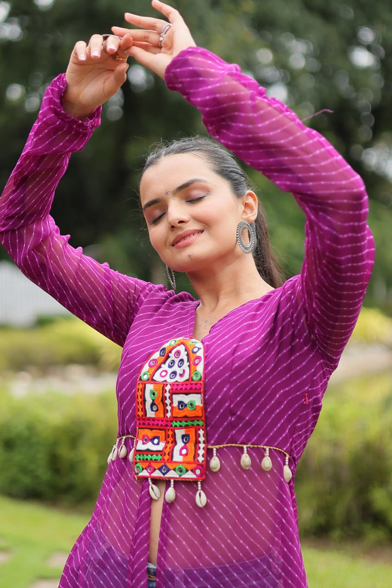 Designer Leheriya Front-Open Kurti with Kutchi Patchwork