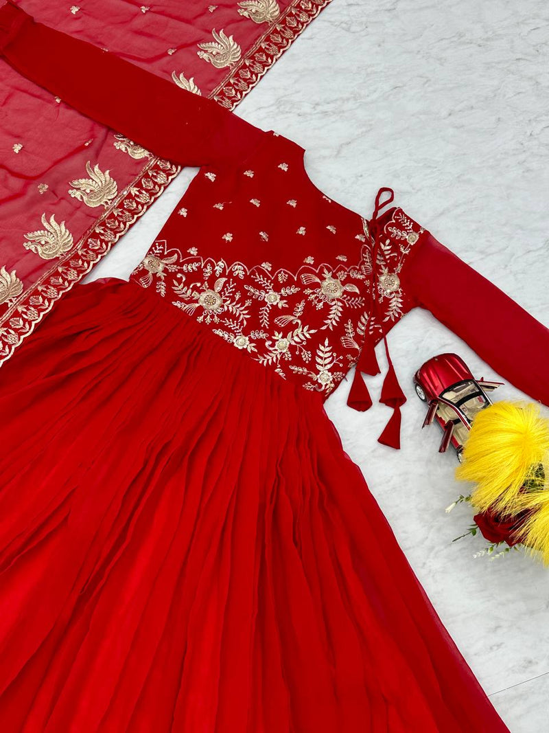 Festival Long Gown & Dupatta Set in Red