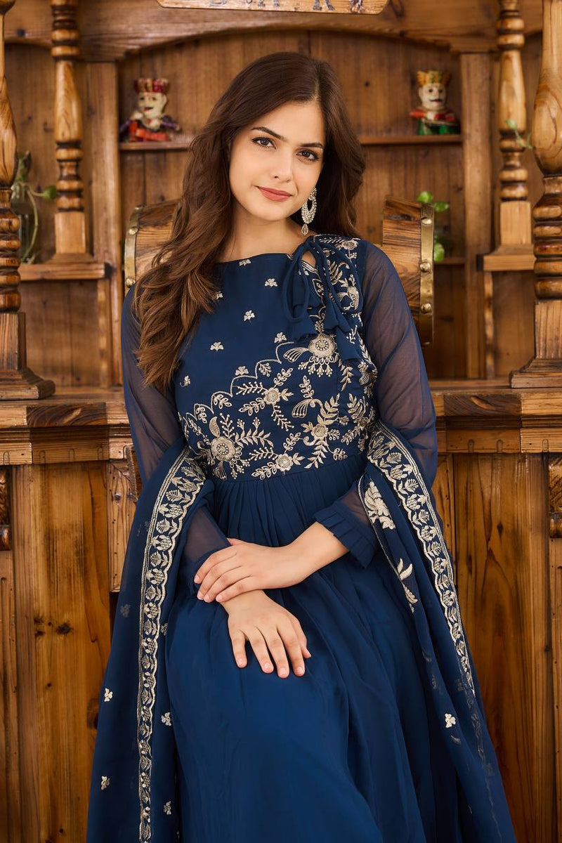 Festival Long Gown & Dupatta Set in Blue