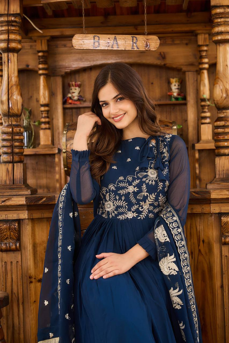 Festival Long Gown & Dupatta Set in Blue