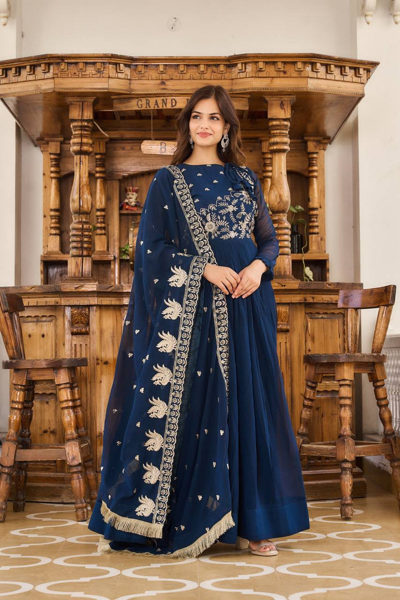 Festival Long Gown & Dupatta Set in Blue