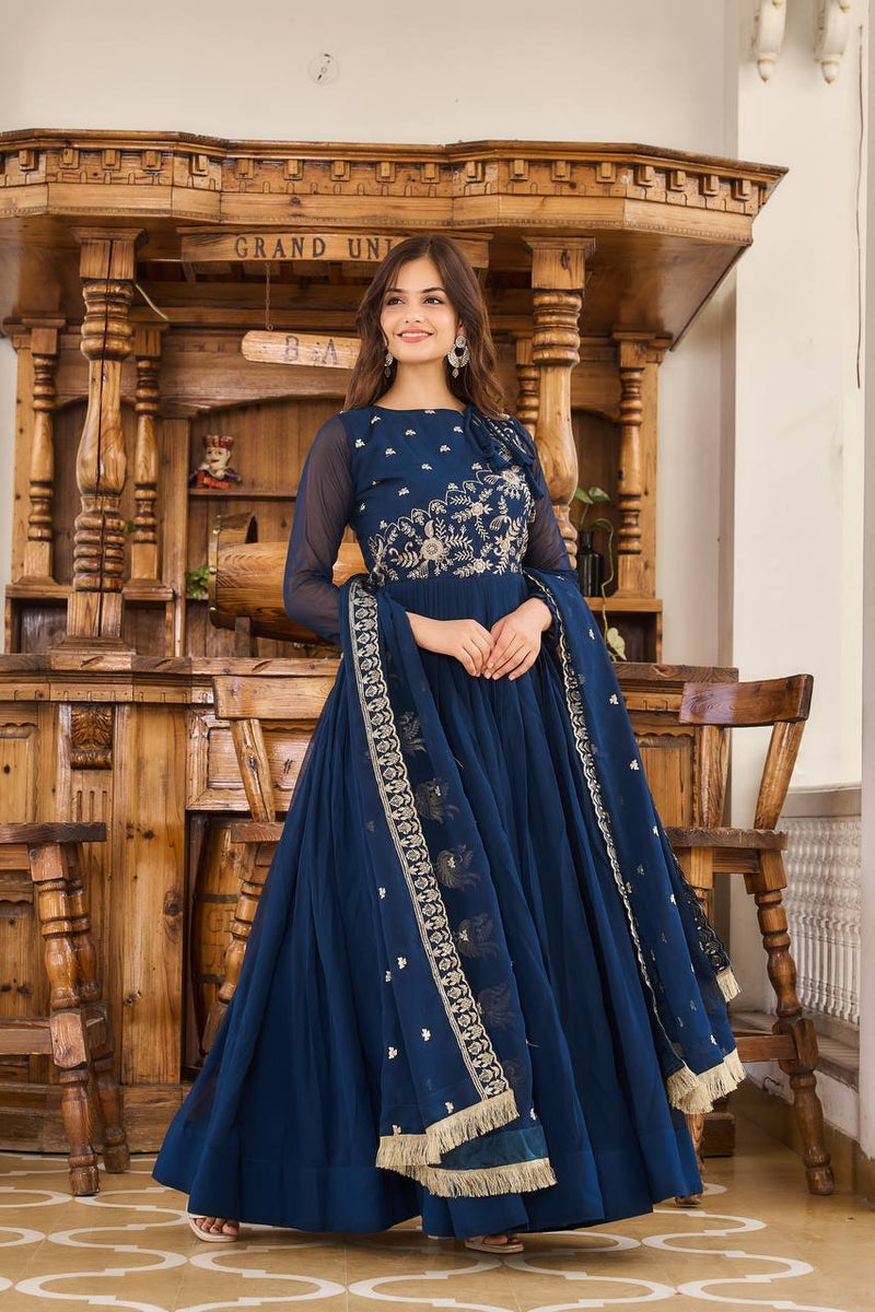 Festival Long Gown & Dupatta Set in Blue