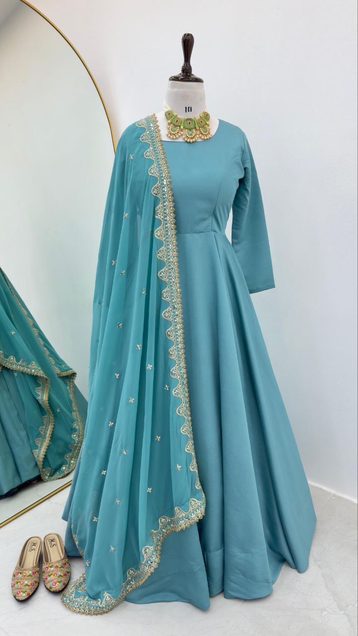 Teal Blue French Fabric Gown