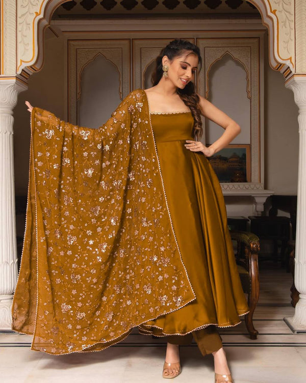 Mustard Designer Party Wear Gown Set for Women