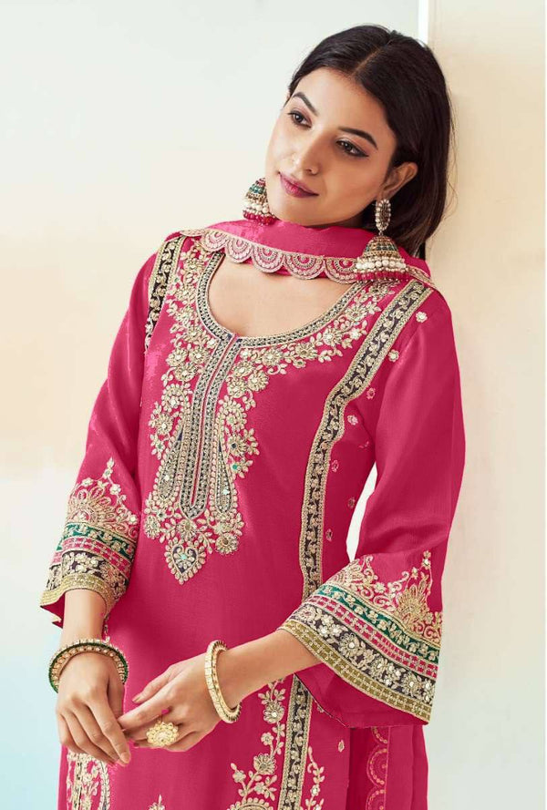 Premium Chinon Embroidered Suit Set
