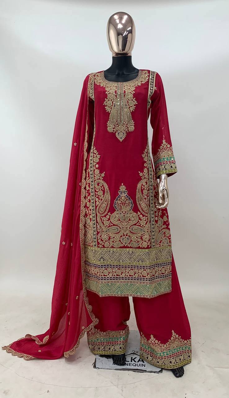 Premium Chinon Embroidered Suit Set