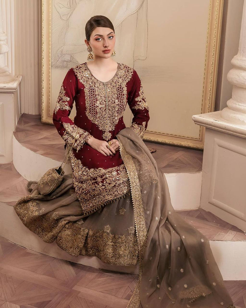 Designer Faux Georgette Suit with Sharara & Dupatta