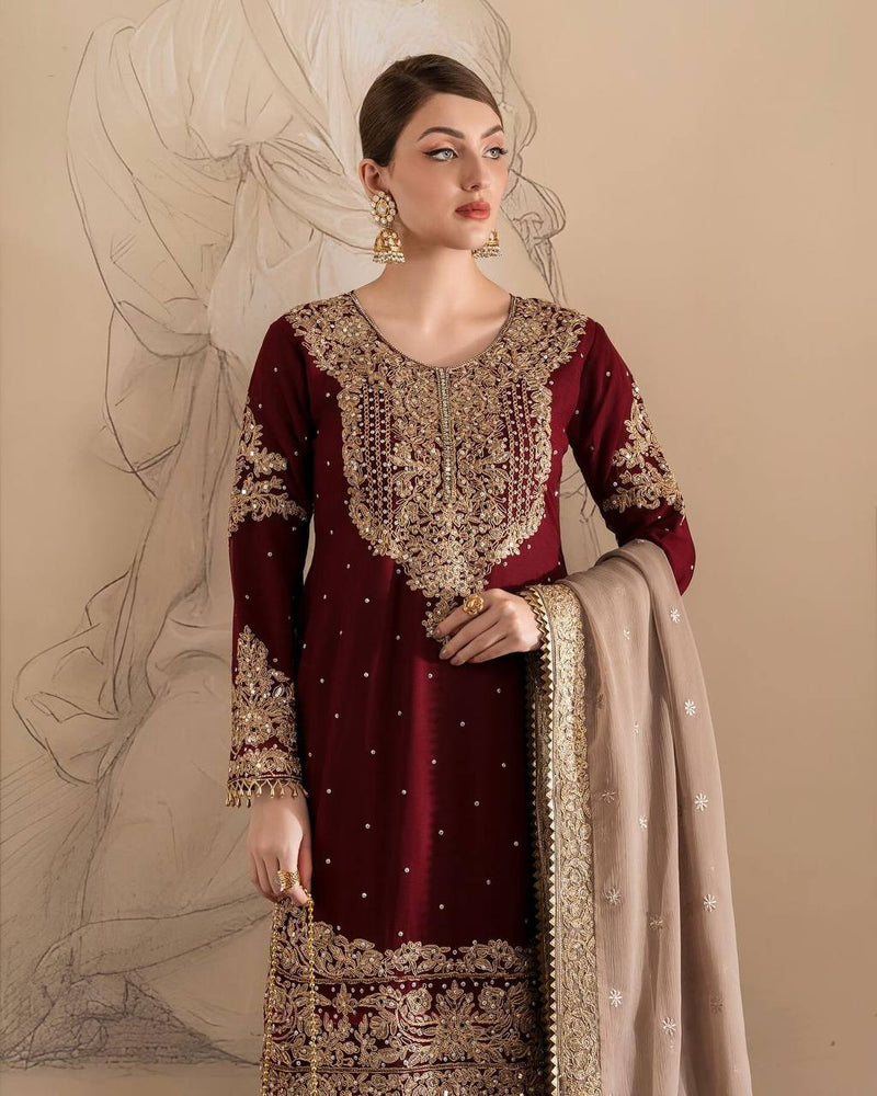 Designer Faux Georgette Suit with Sharara & Dupatta