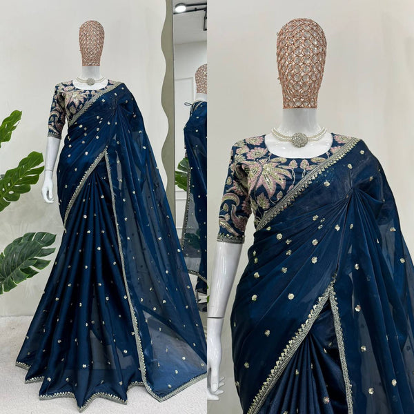 Glamorous Designer Saree in Jimmy Chu Fabric with Thread & Sequin Work