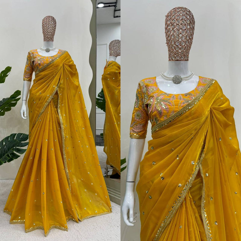 Glamorous Designer Saree in Jimmy Chu Fabric with Thread & Sequin Work