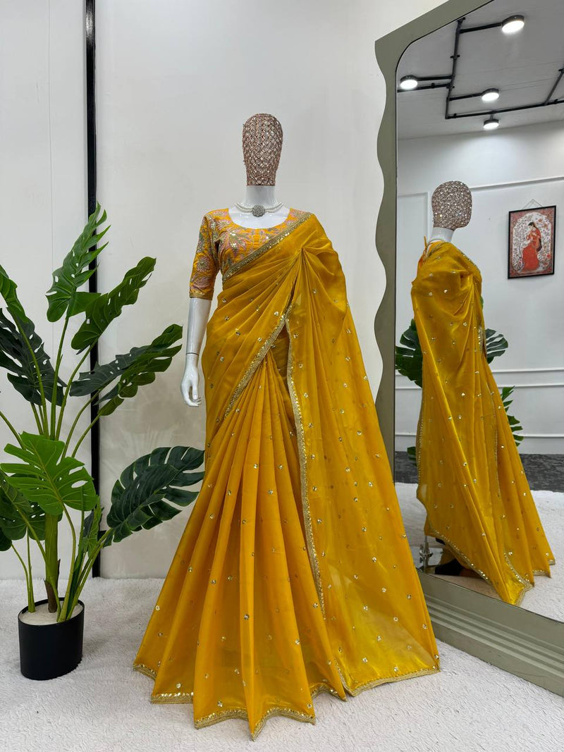 Glamorous Designer Saree in Jimmy Chu Fabric with Thread & Sequin Work